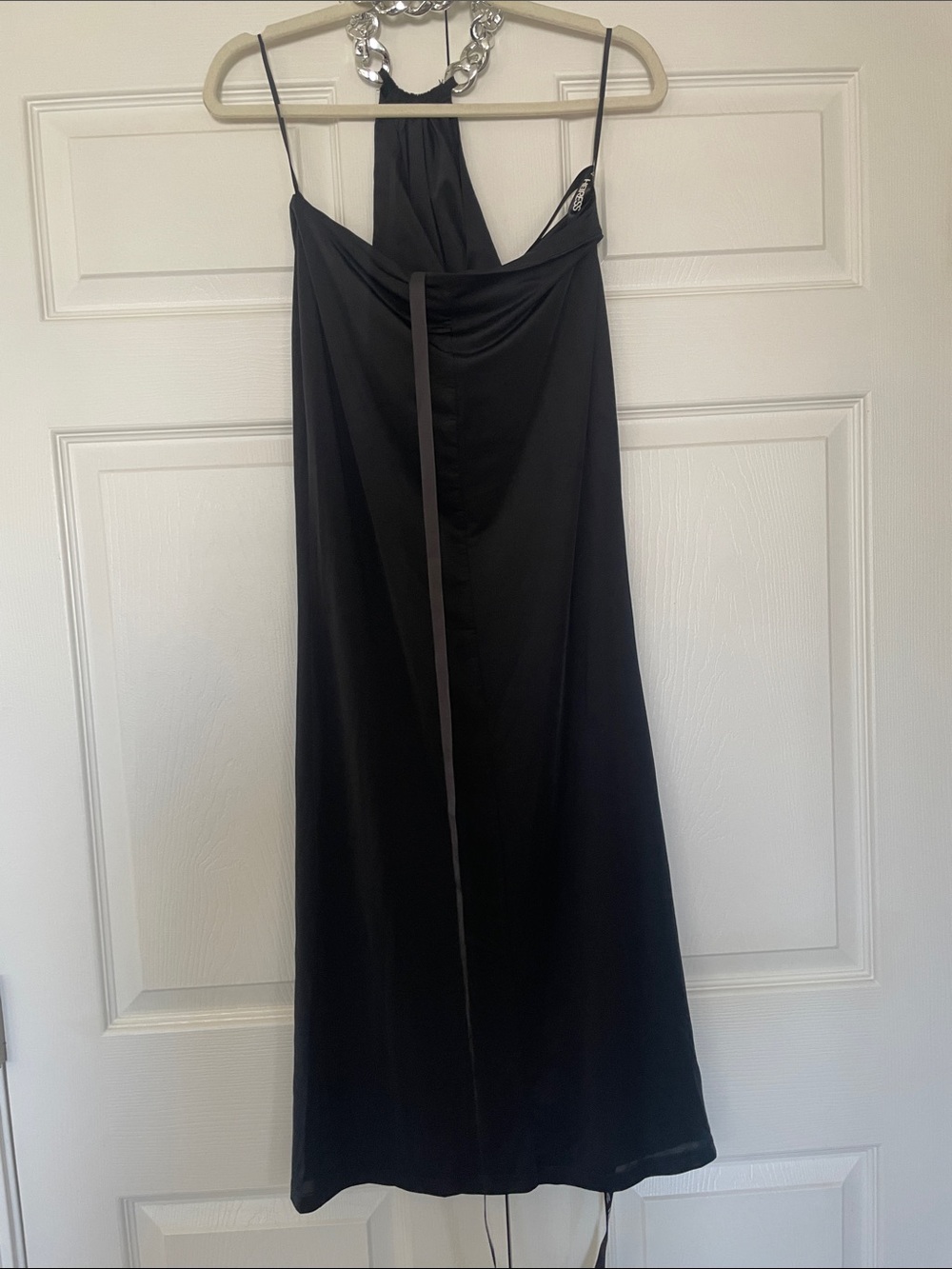 Black Halter Cutout Evening Dress with Metallic Chain Choker #18 - Picture 9 of 12